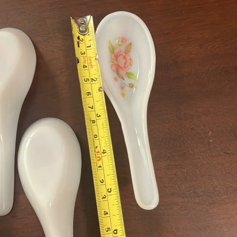 Set of 6 Floral Opaline Glass Soup Spoons Vintage Korean Opal